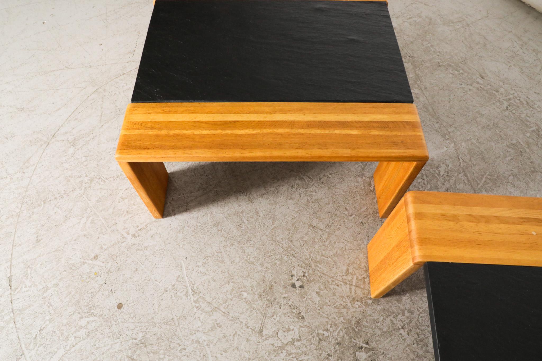 Pair of Tobia Scarpa Inspired Teak and Stone Coffee and side Tables by Leolux 9