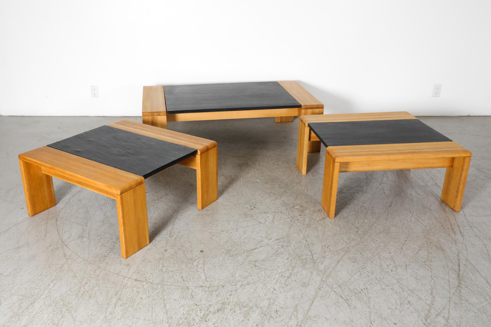 Pair of Tobia Scarpa Inspired Teak and Stone Coffee and side Tables by Leolux 10