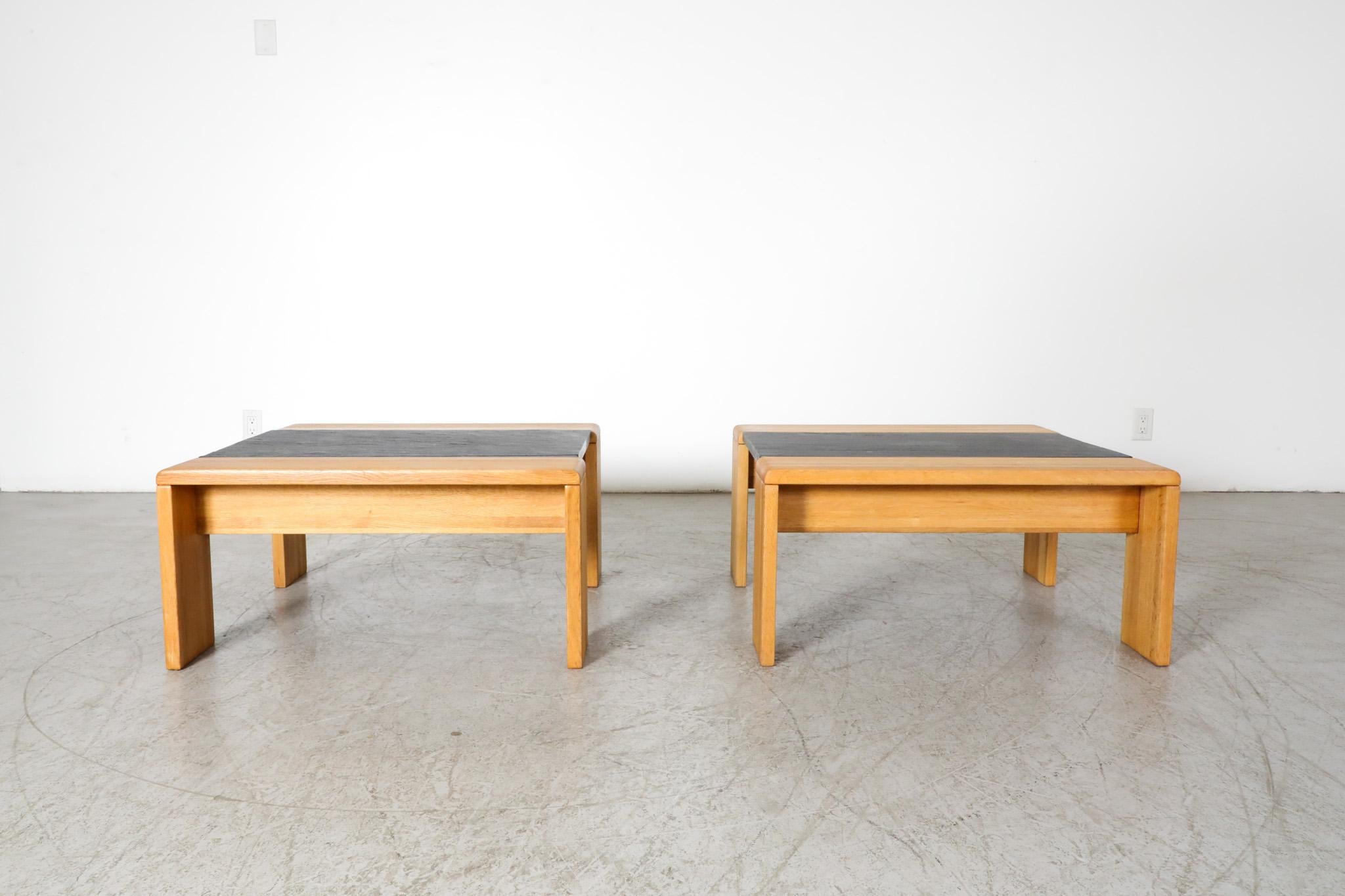 Mid-Century Modern Pair of Tobia Scarpa Inspired Teak and Stone Coffee and side Tables by Leolux