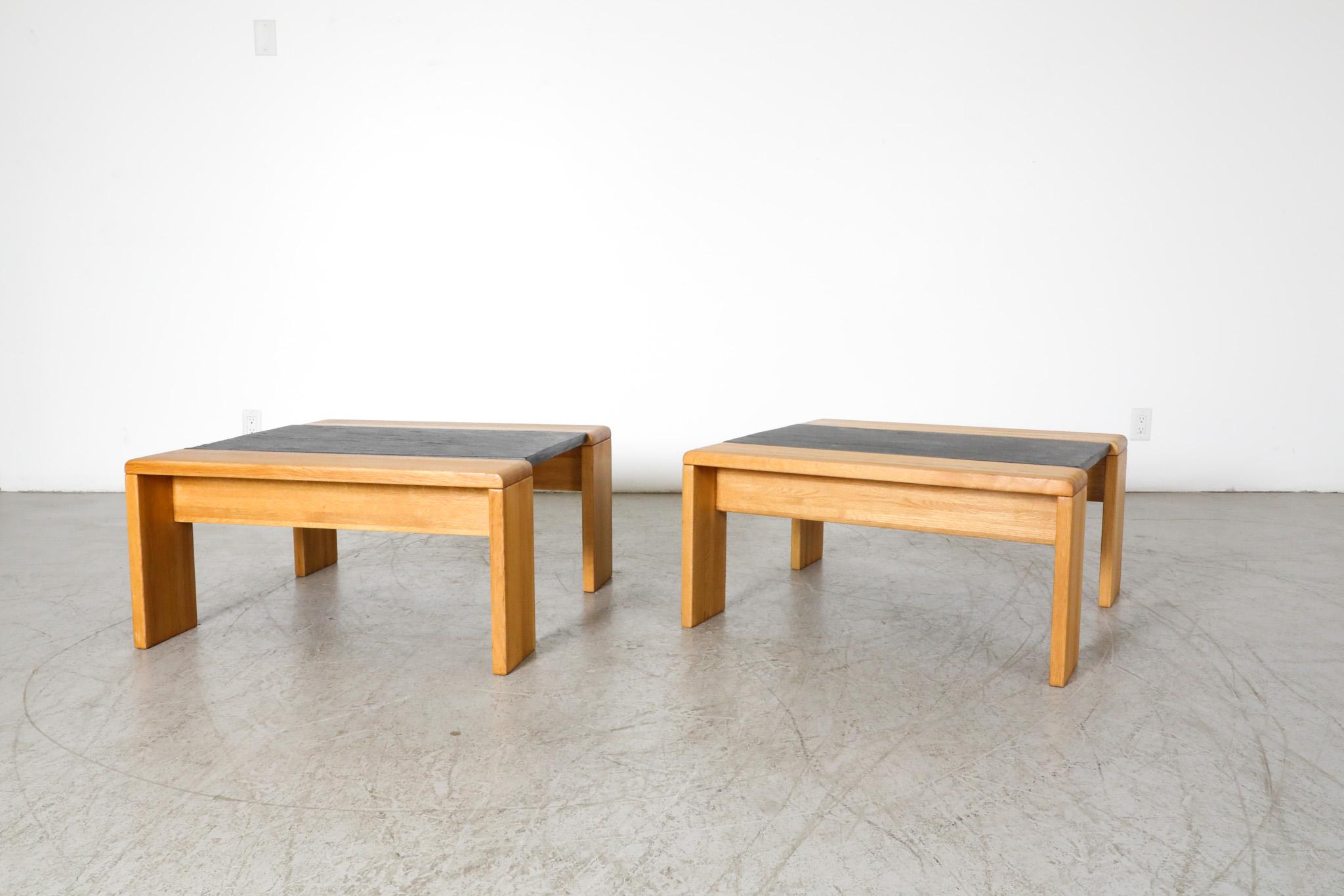 Dutch Pair of Tobia Scarpa Inspired Teak and Stone Coffee and side Tables by Leolux
