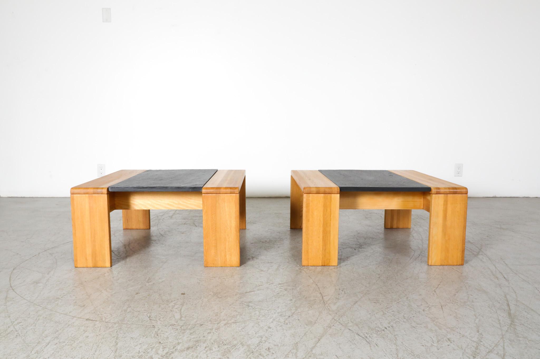Pair of Tobia Scarpa Inspired Teak and Stone Coffee and side Tables by Leolux In Good Condition In Los Angeles, CA