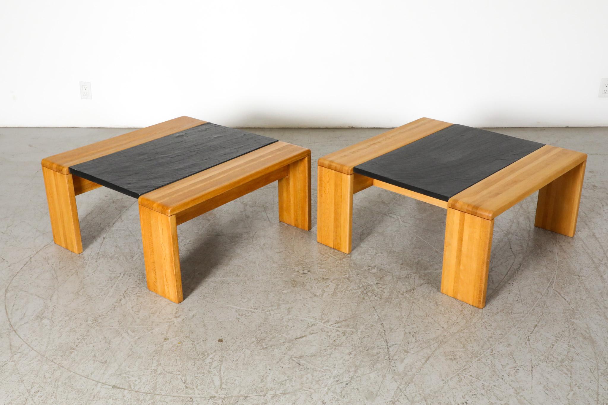 Pair of Tobia Scarpa Inspired Teak and Stone Coffee and side Tables by Leolux 1