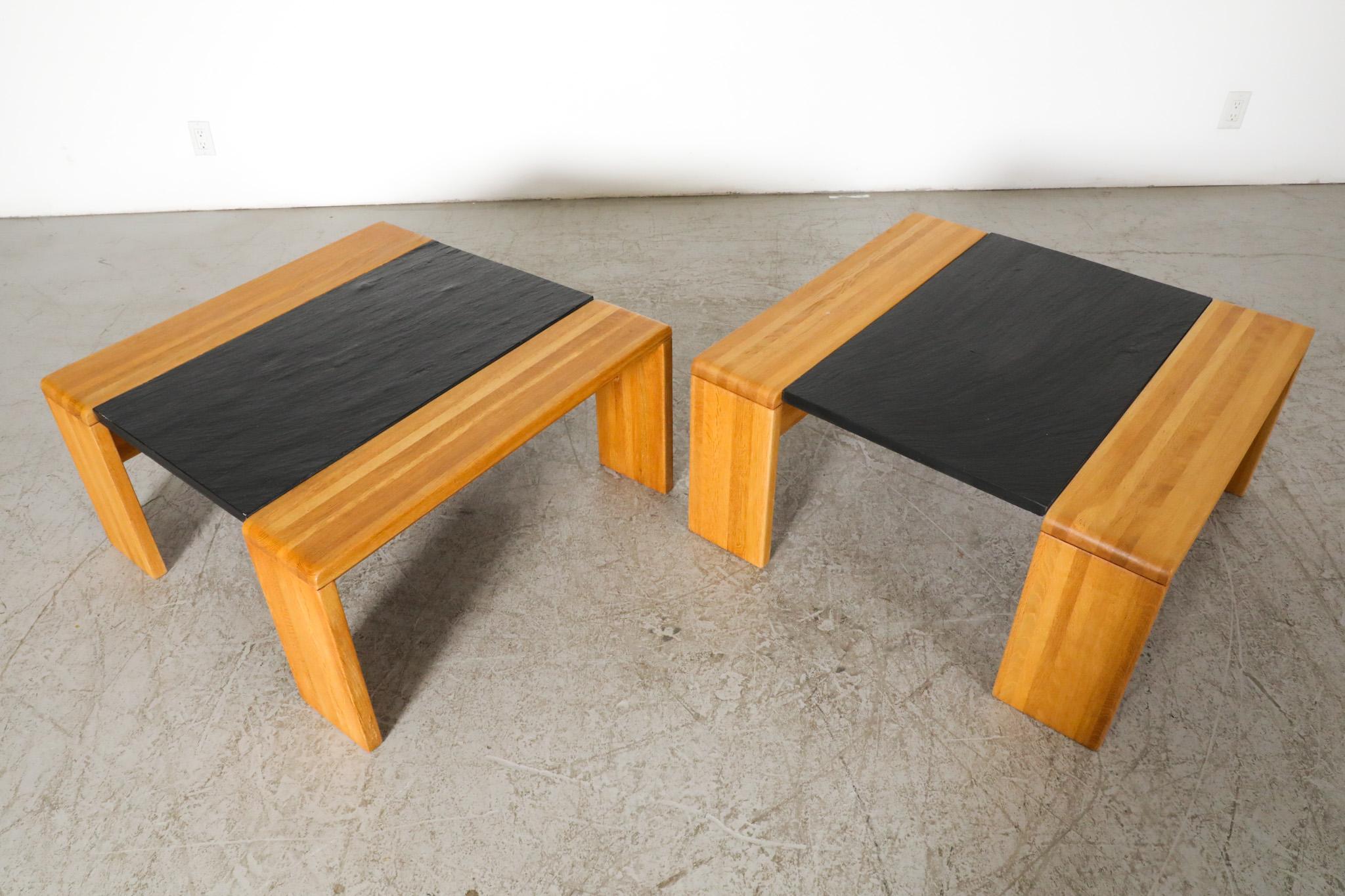 Pair of Tobia Scarpa Inspired Teak and Stone Coffee and side Tables by Leolux 2