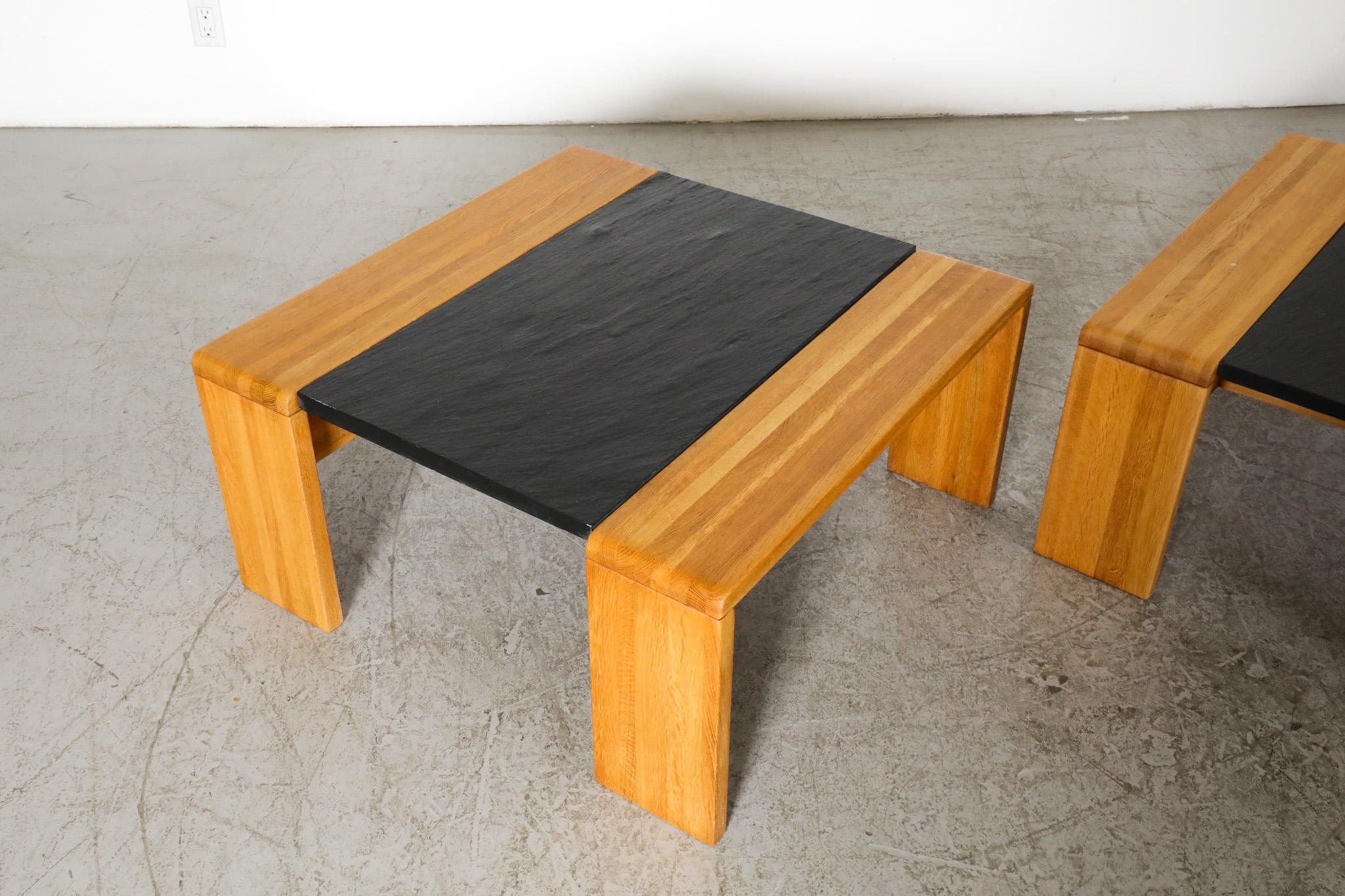Pair of Tobia Scarpa Inspired Teak and Stone Coffee and side Tables by Leolux 3
