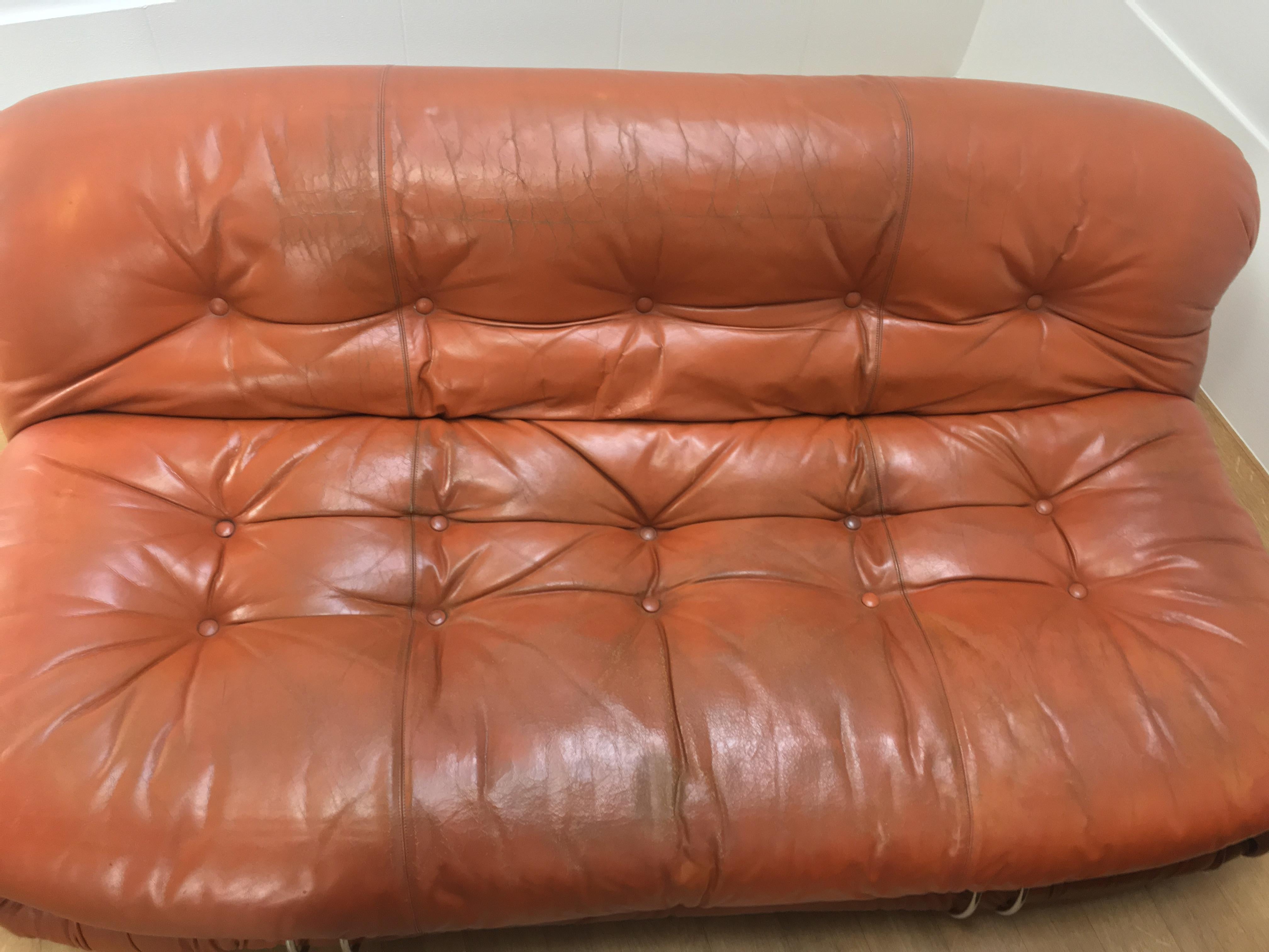 Pair of Tobia Scarpa Soriana sofas for Cassina, 2 seatings, cognac leather For Sale 10