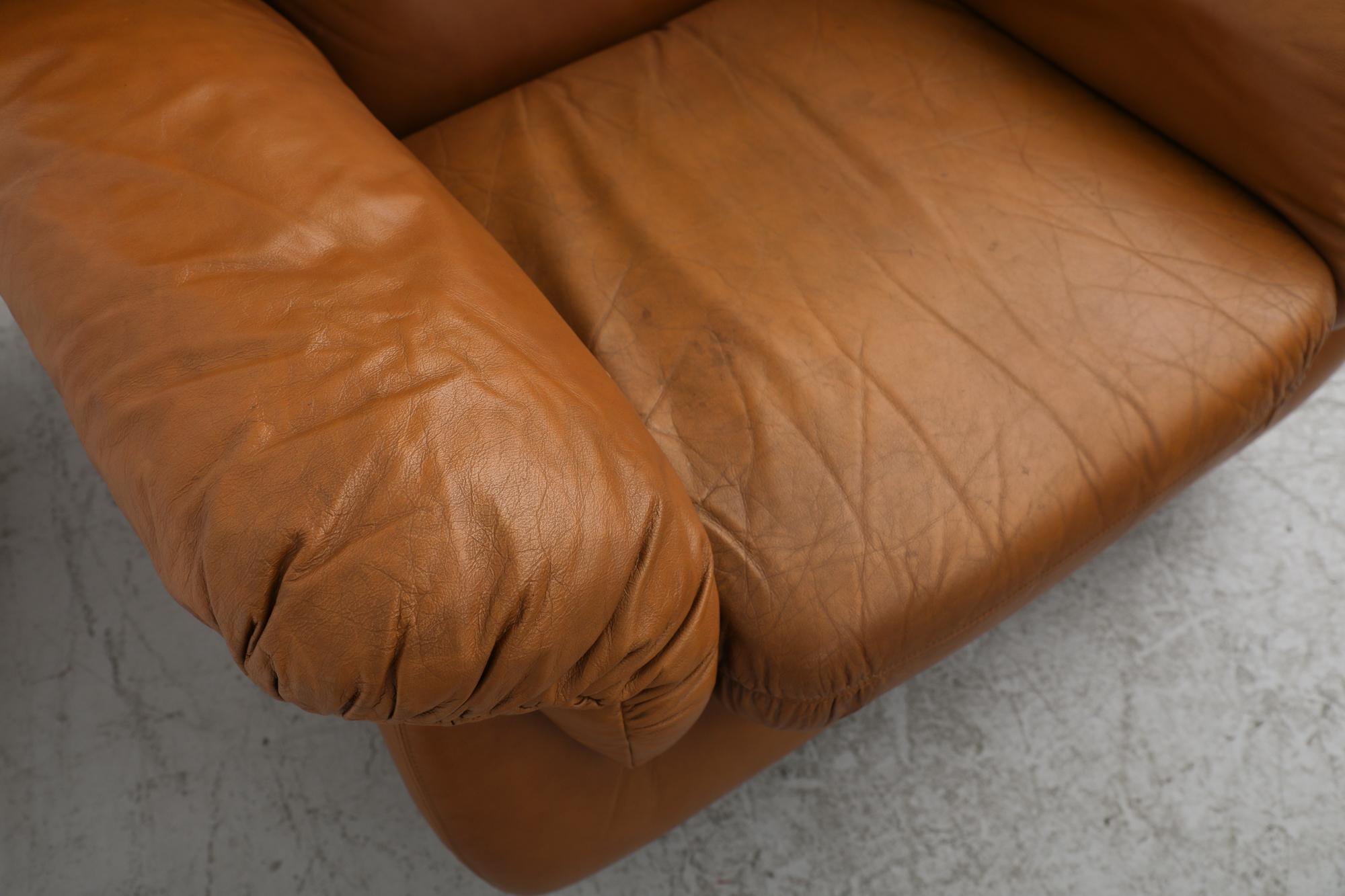 Paar Loungesessel aus cognacfarbenem Leder im Tobia Scarpa-Stil aus Kunstleder im Angebot 12