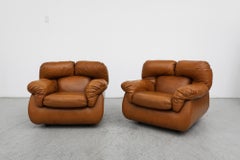 Pair of Italian Tobia Scarpa Style Cognac Faux Leather Lounge Chairs
