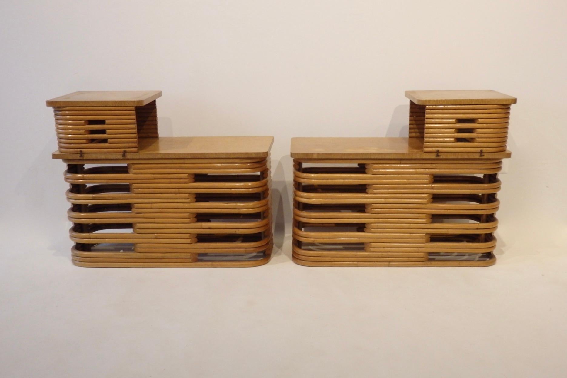 Pair of Tochiku Japan Stacked Bamboo Side Tables with Top Tier 4