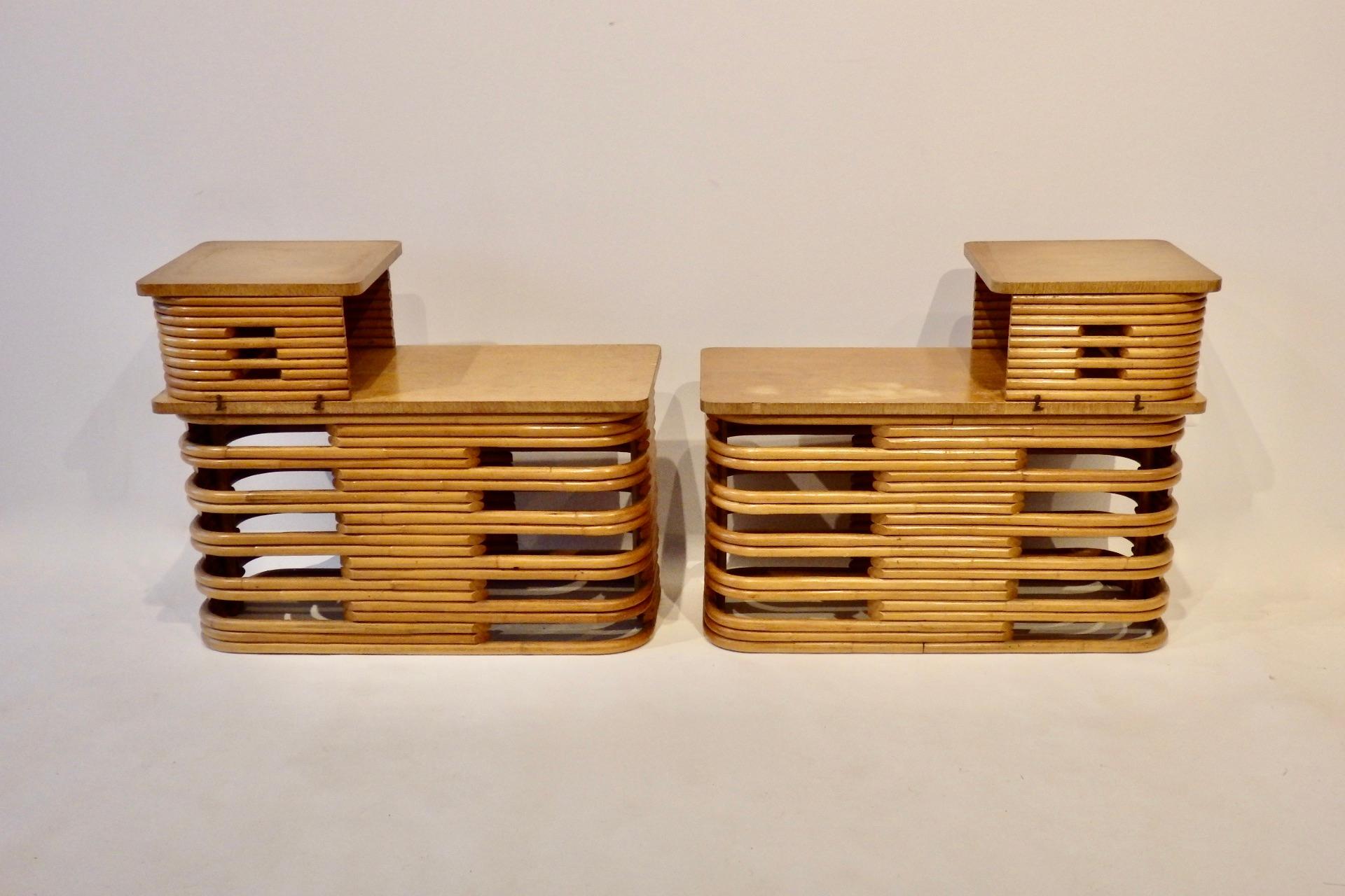Pair of Tochiku Japan Stacked Bamboo Side Tables with Top Tier 5