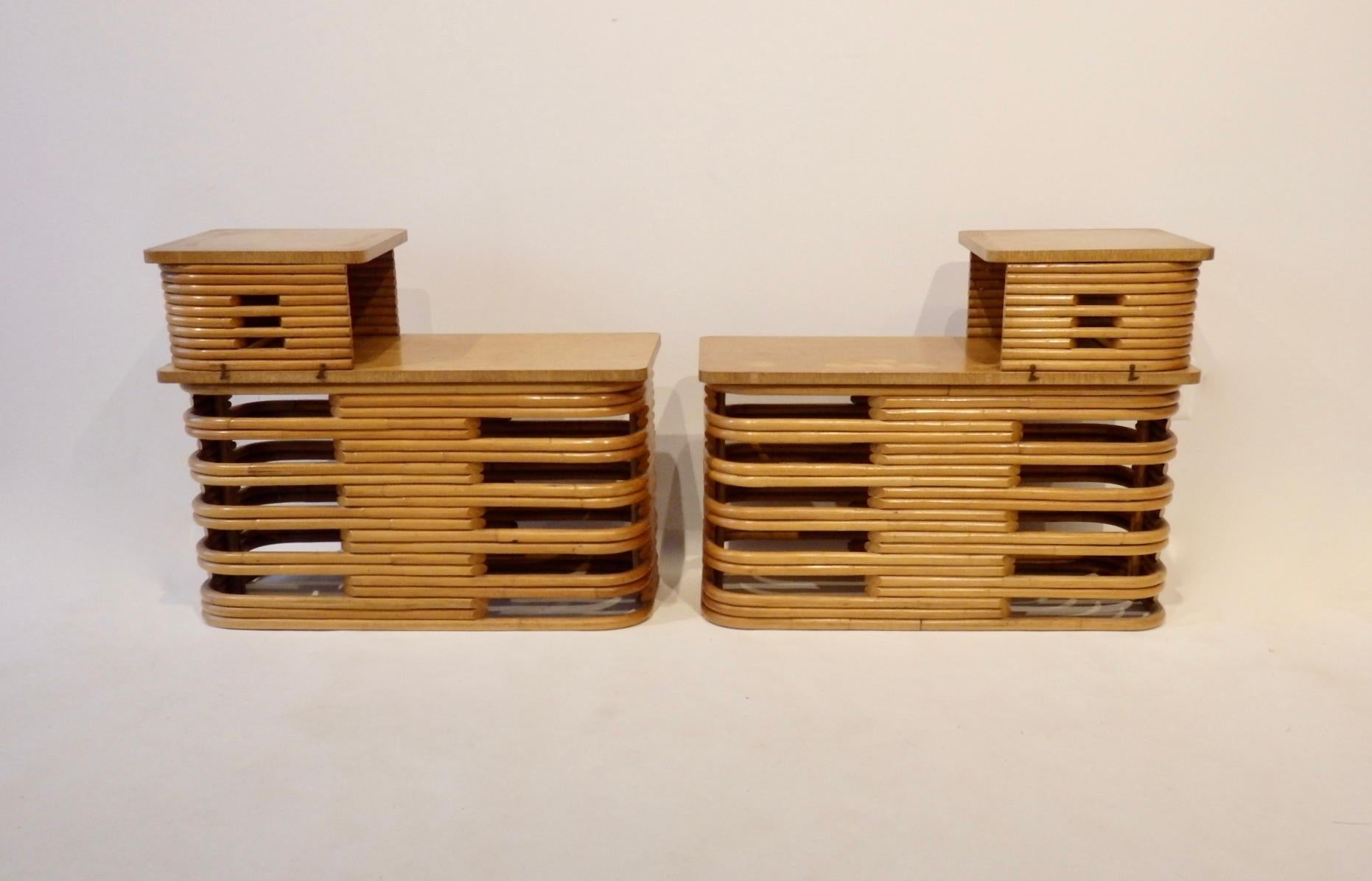 Pair of Tochiku Japan Stacked Bamboo Side Tables with Top Tier 3