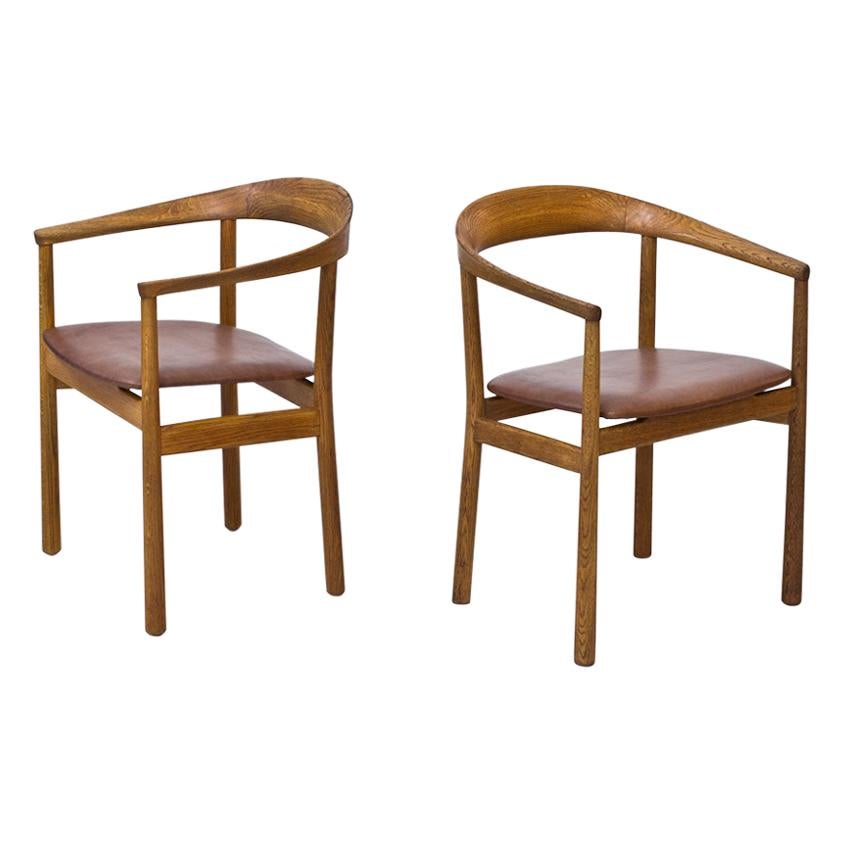 Pair of "Tokyo" Chairs in Oak & Leather by Carl-Axel Acking for NK, Sweden