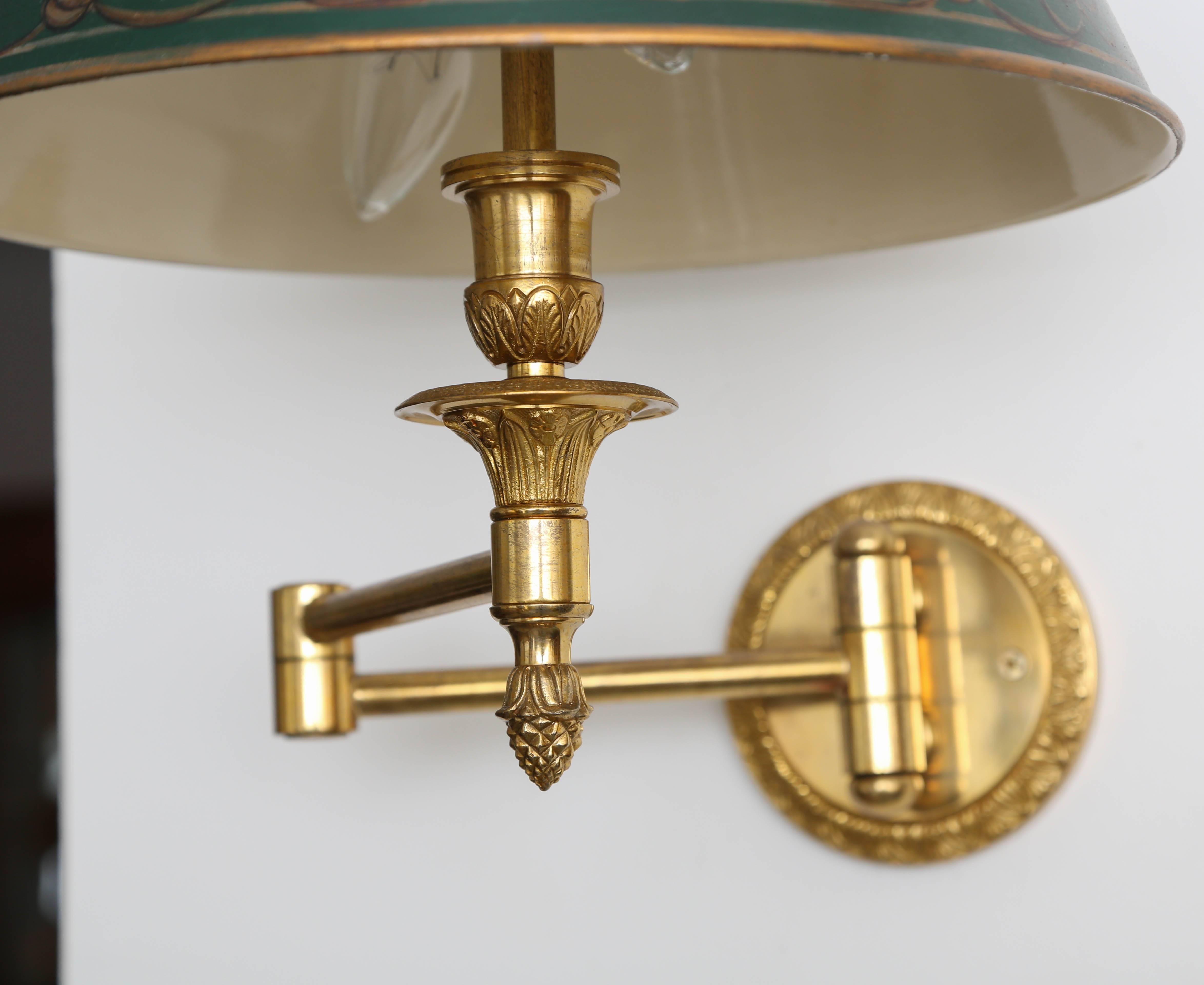 English Pair of Tole and Brass Dual Swing Wall Sconces