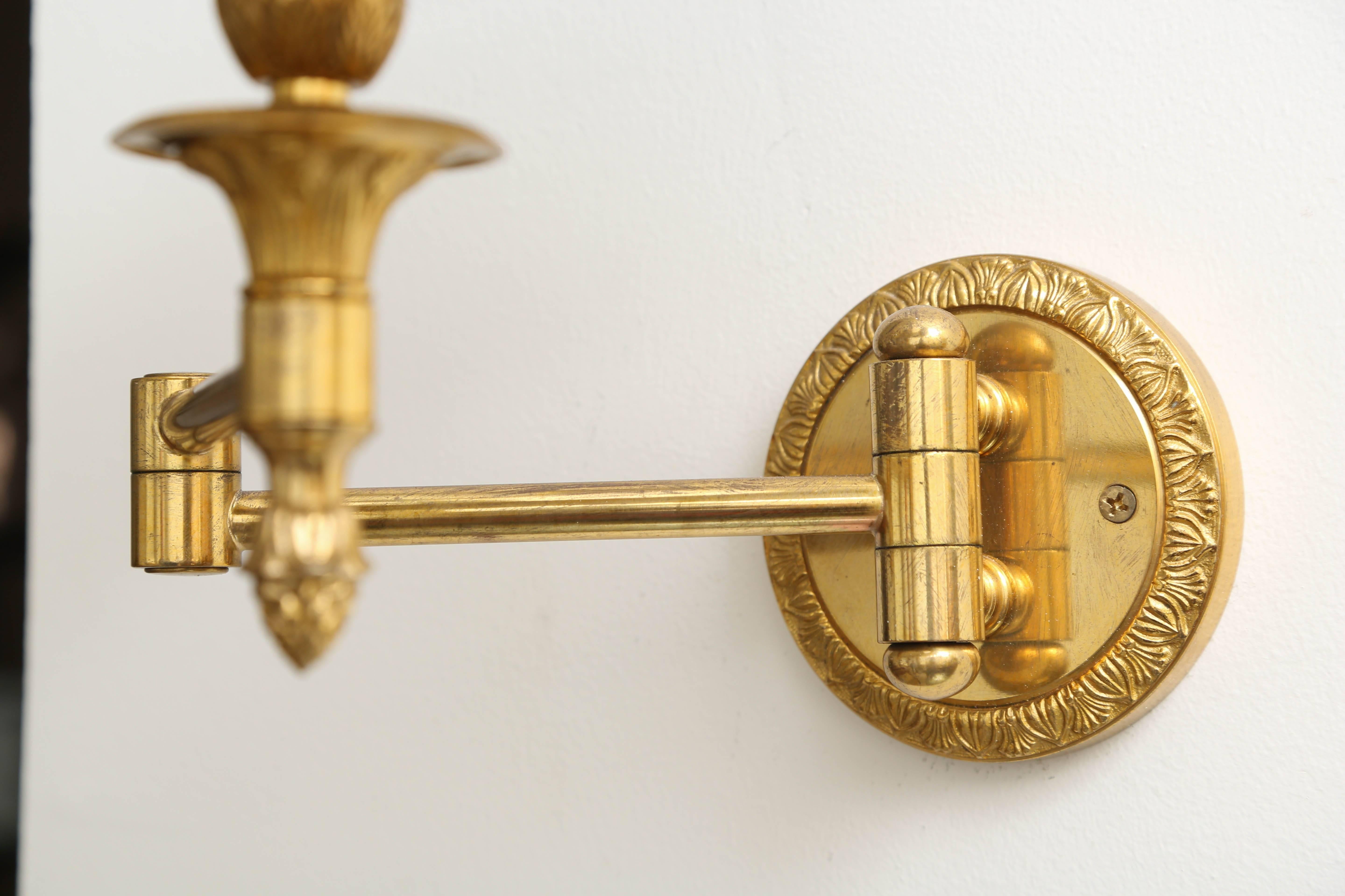 20th Century Pair of Tole and Brass Dual Swing Wall Sconces
