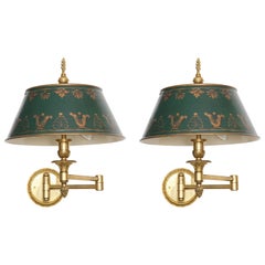 Pair of Tole and Brass Dual Swing Wall Sconces