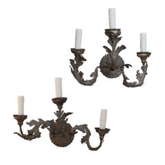 Pair of Tole and Iron Sconces