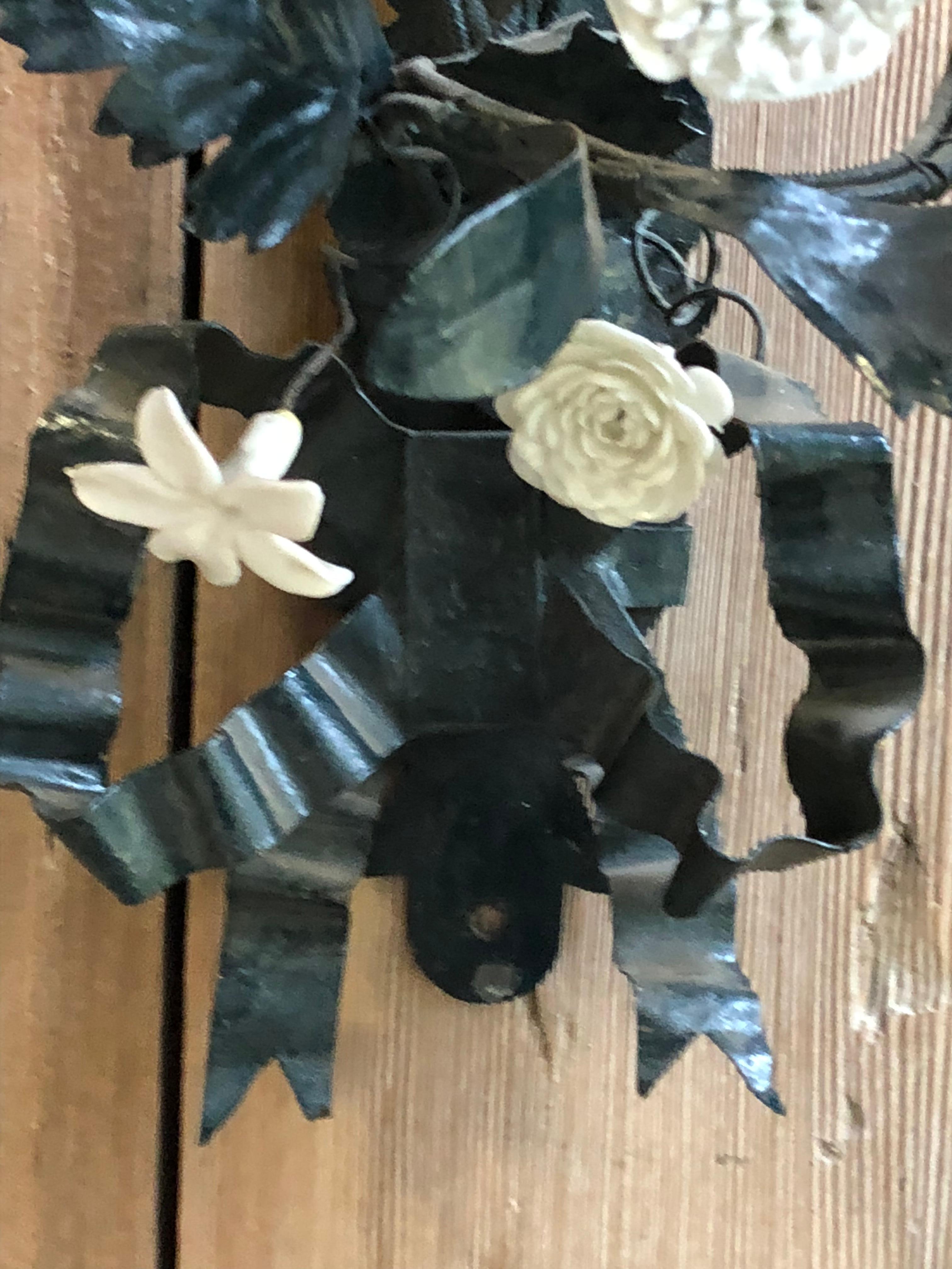 Pair of Tole and White Bisque Floral Sconces 3