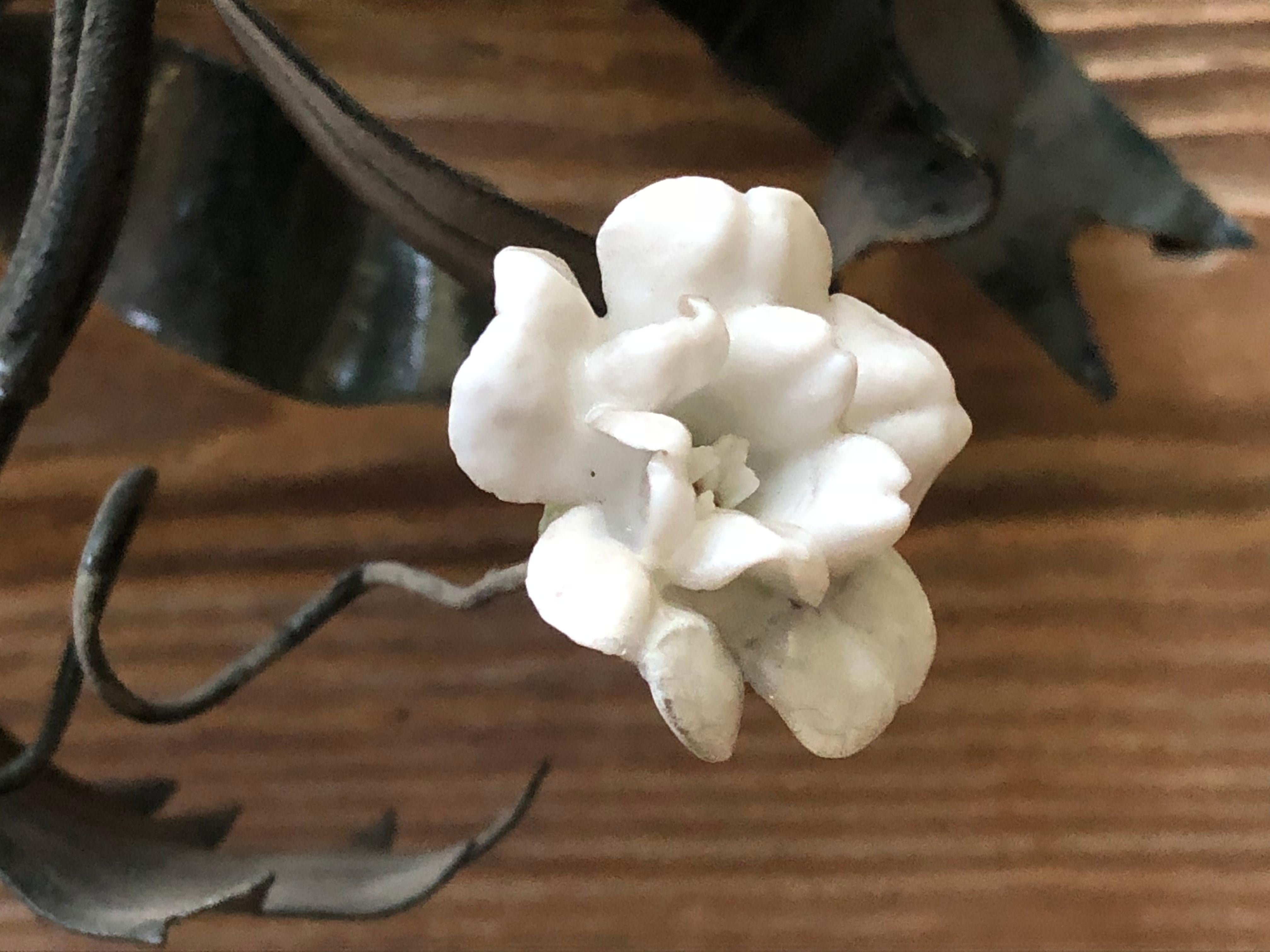 Pair of Tole and White Bisque Floral Sconces 4