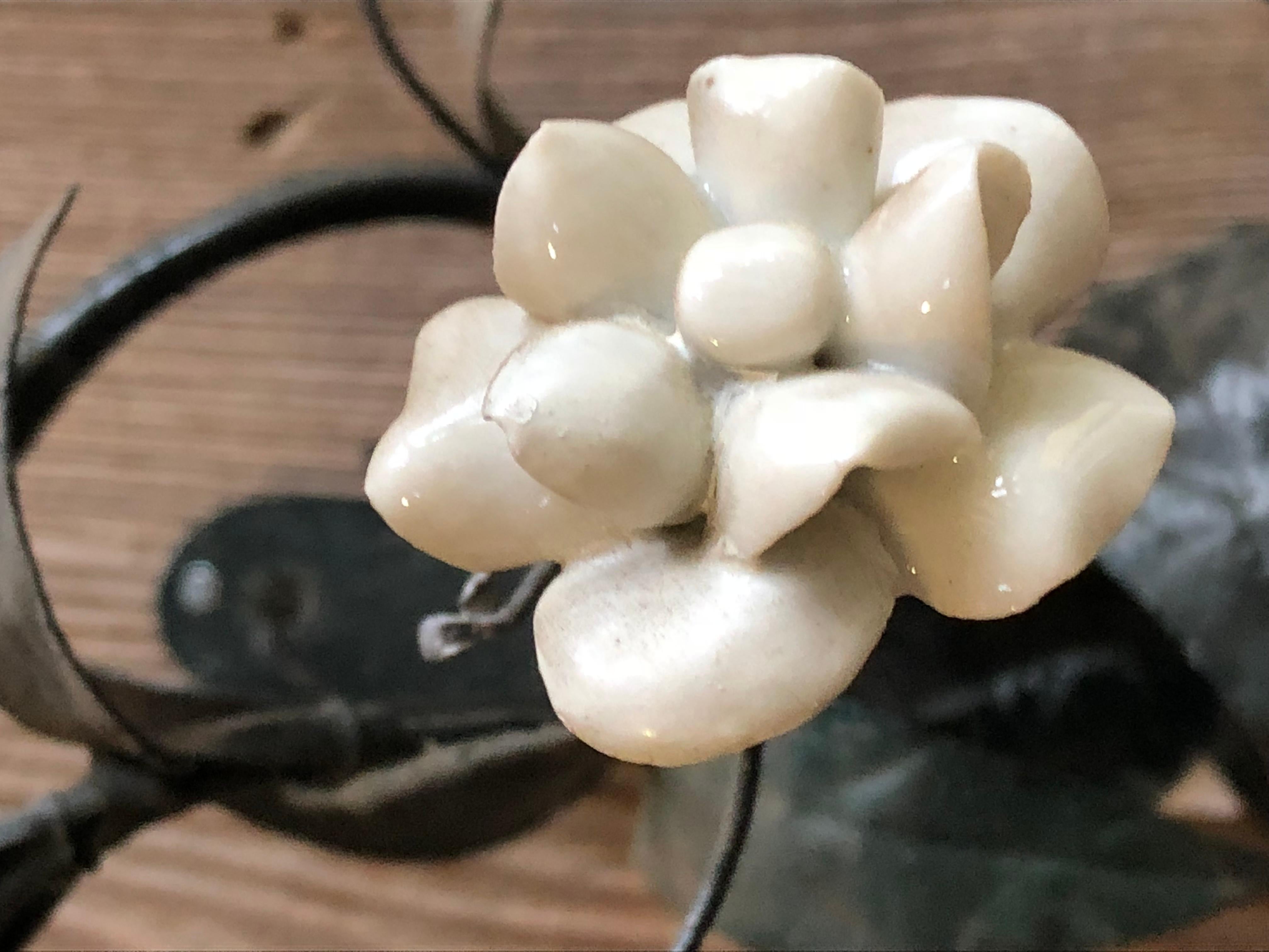 Pair of Tole and White Bisque Floral Sconces 5
