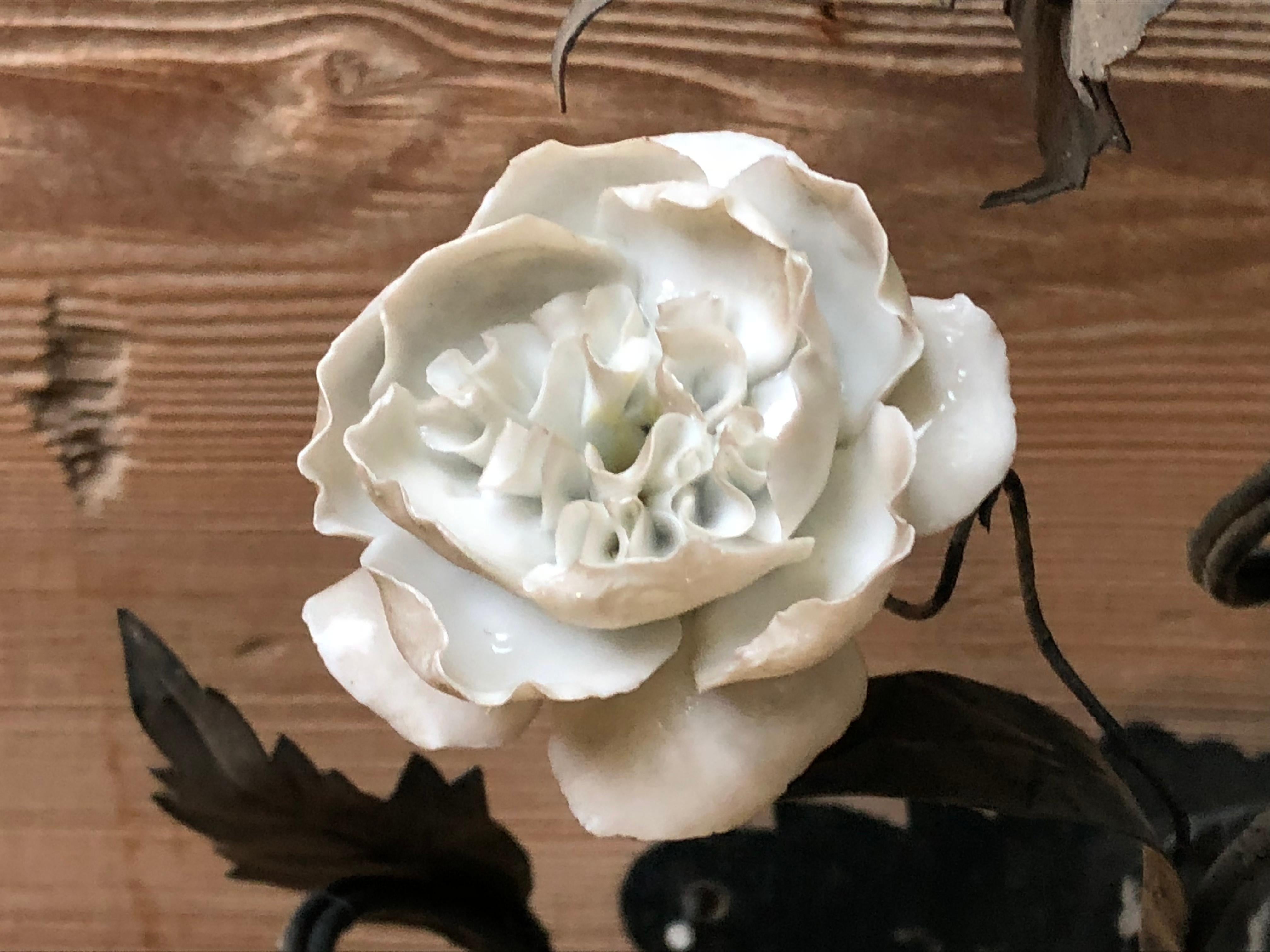 Pair of Tole and White Bisque Floral Sconces 1