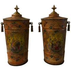 Vintage Pair of Tole Chinoiserie Cannisters