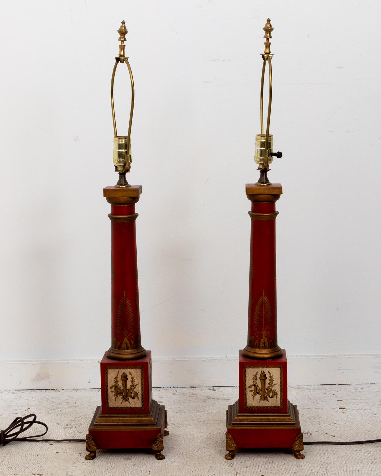 20th Century Pair of Tole Chinoiserie Table Lamps For Sale