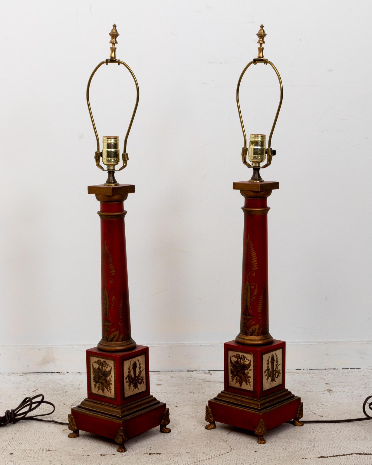 Metal Pair of Tole Chinoiserie Table Lamps For Sale
