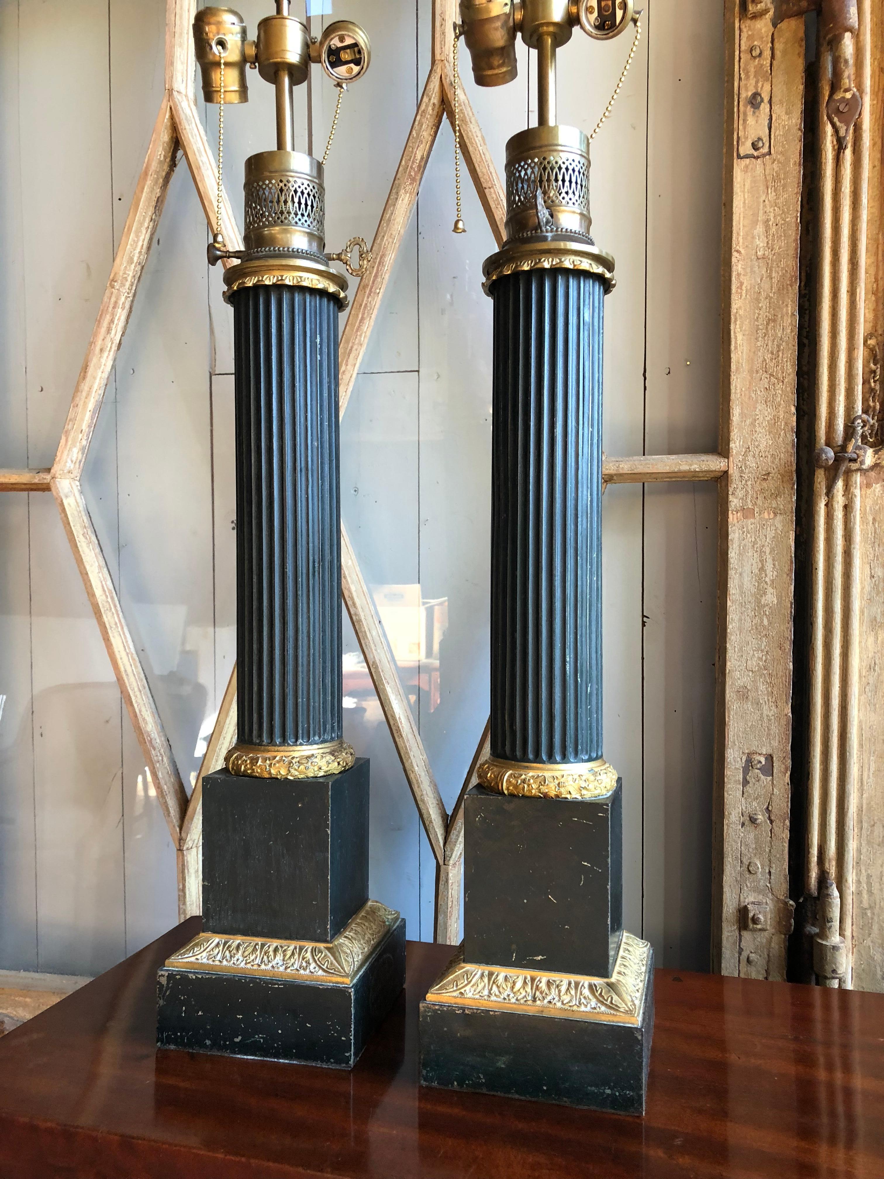 Pair of Tole Column-Form Lamps, 19th Century 4