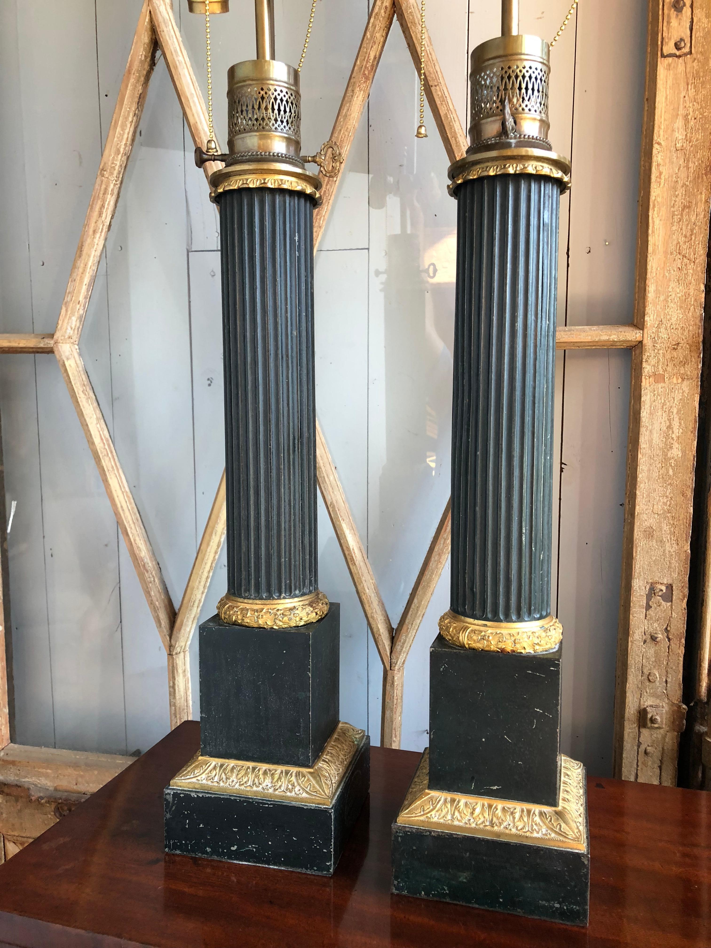 Pair of Tole Column-Form Lamps, 19th Century 5