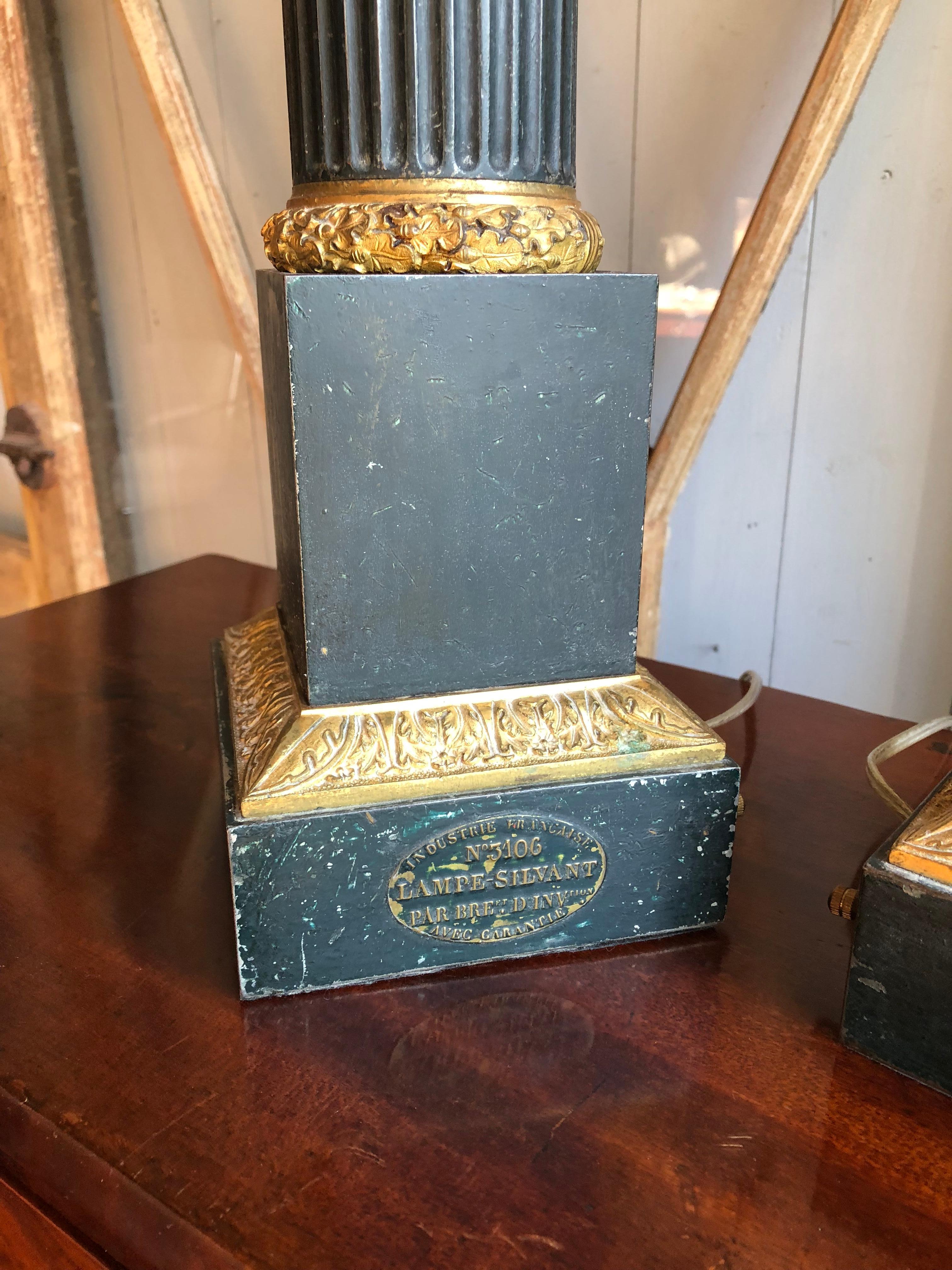French Pair of Tole Column-Form Lamps, 19th Century