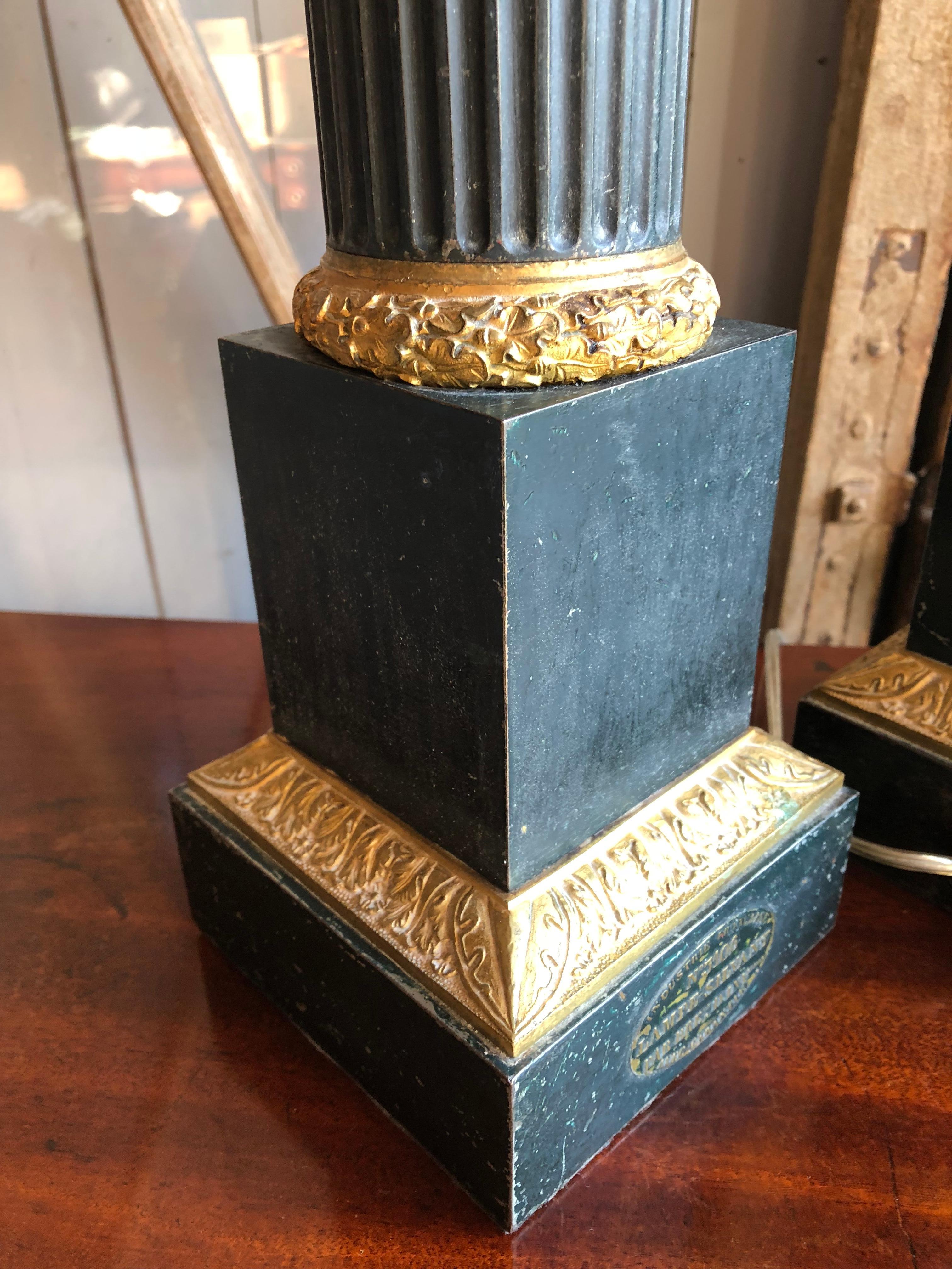 Pair of Tole Column-Form Lamps, 19th Century In Good Condition In Doylestown, PA