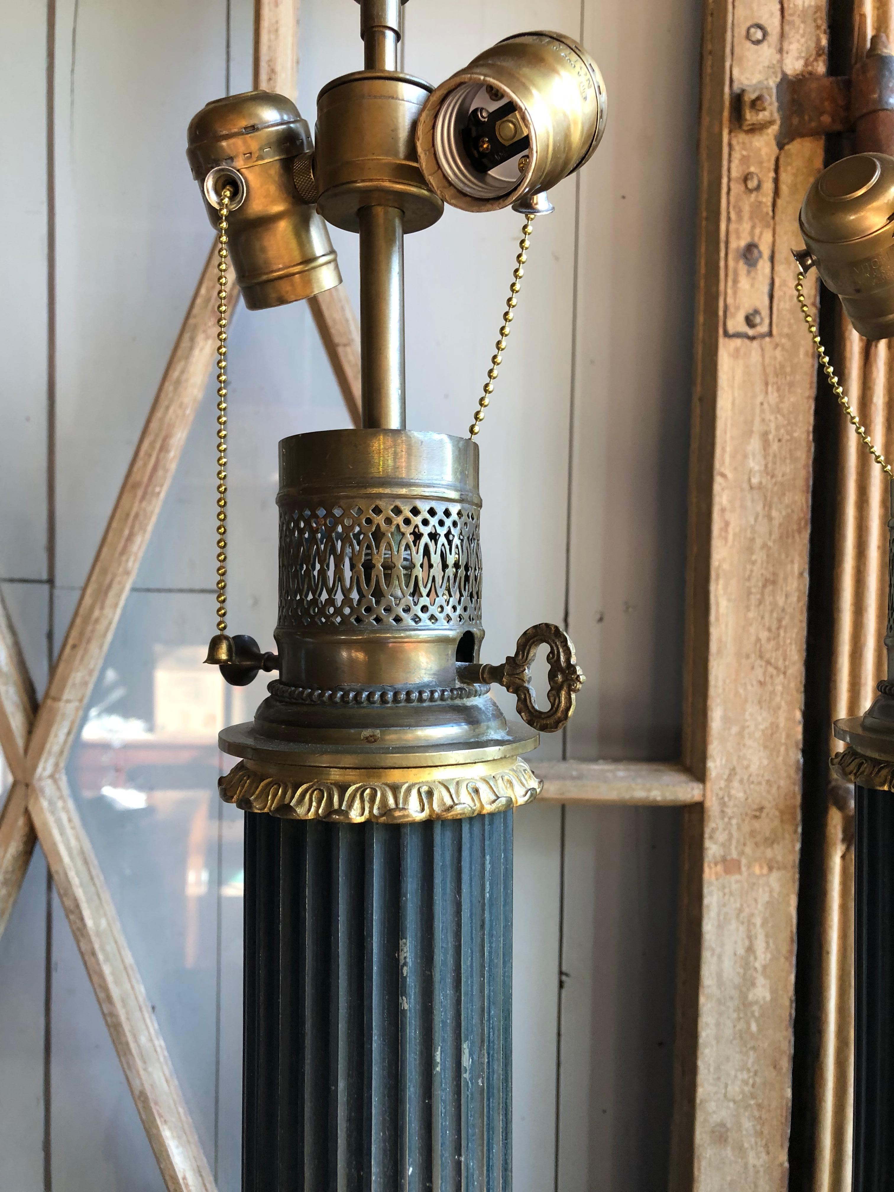 Pair of Tole Column-Form Lamps, 19th Century 1