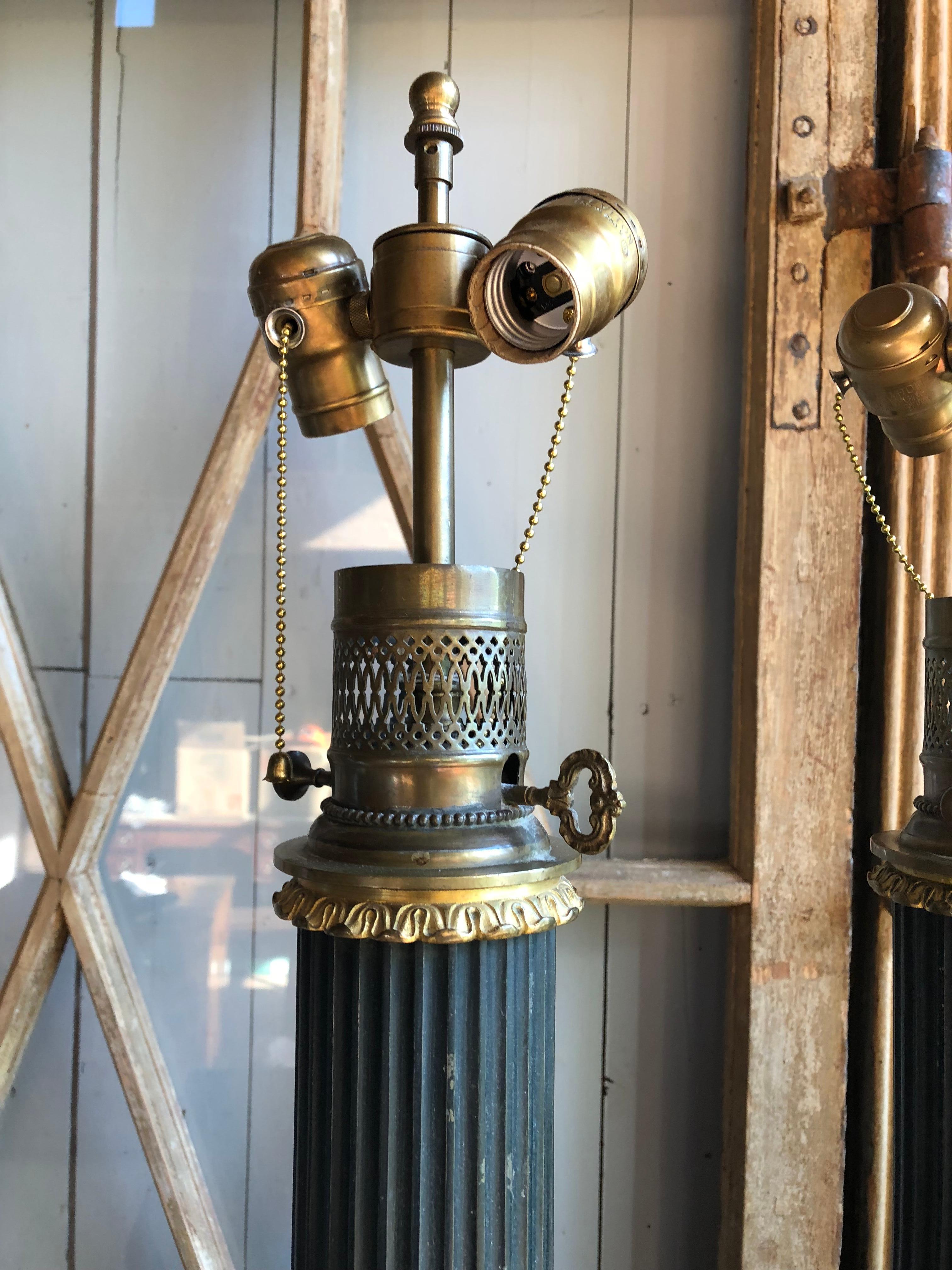 Pair of Tole Column-Form Lamps, 19th Century 2