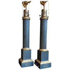 Pair of Tole Column-Form Lamps, 19th Century