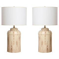 Pair of Tole Faux-Painted Canister Lamps