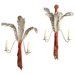Pair of Tole Feather Wall Lights