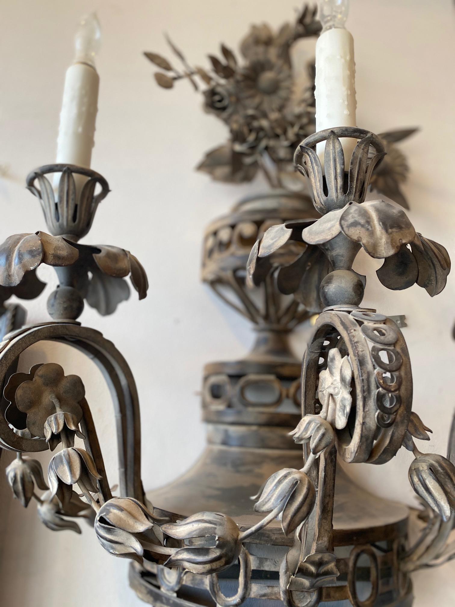 20th Century Pair of Tole French Wall Sconces