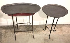 Pair of Tole Gueridon Metal Side Tables with Crimped Piecrust Tops