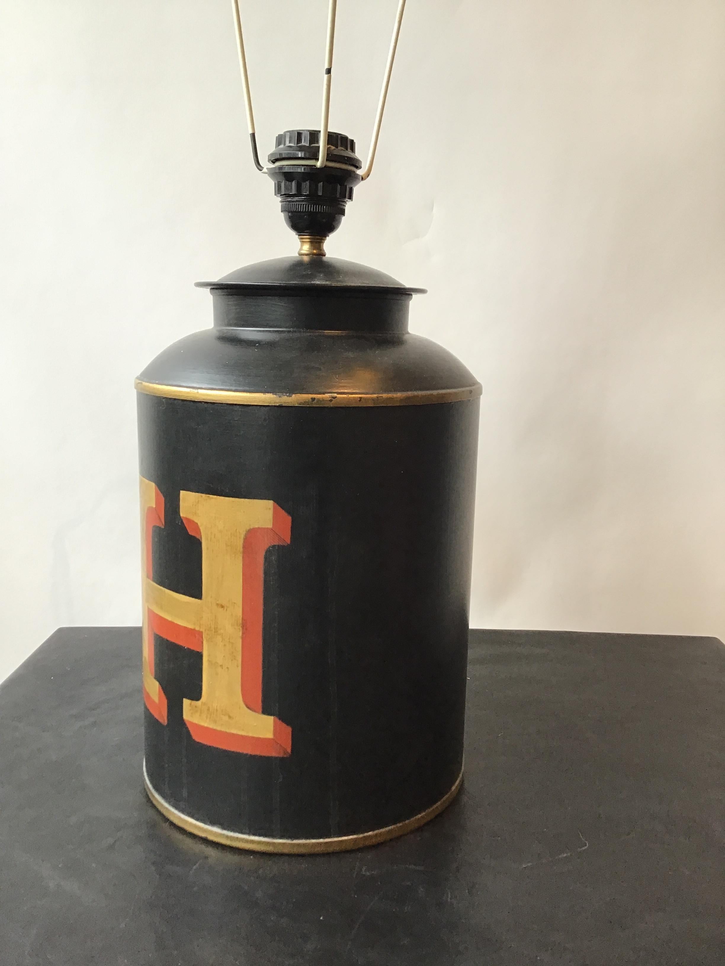 Metal Pair of Tole “H” Tea Canister Lamps by Woolpit Interiors