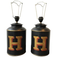 Pair of Tole “H” Tea Canister Lamps by Woolpit Interiors