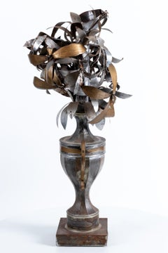 Pair of Tole Metal Flowers in Urns