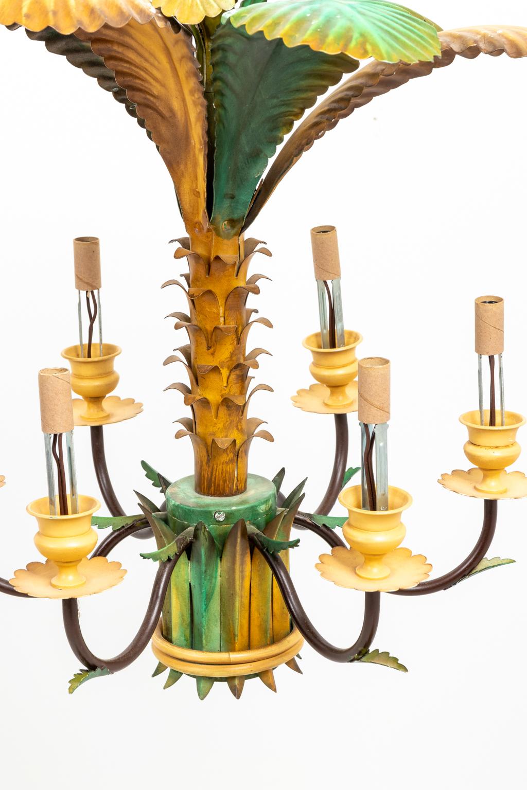 Pair of Tole Palm Tree Chandeliers In Good Condition For Sale In Stamford, CT