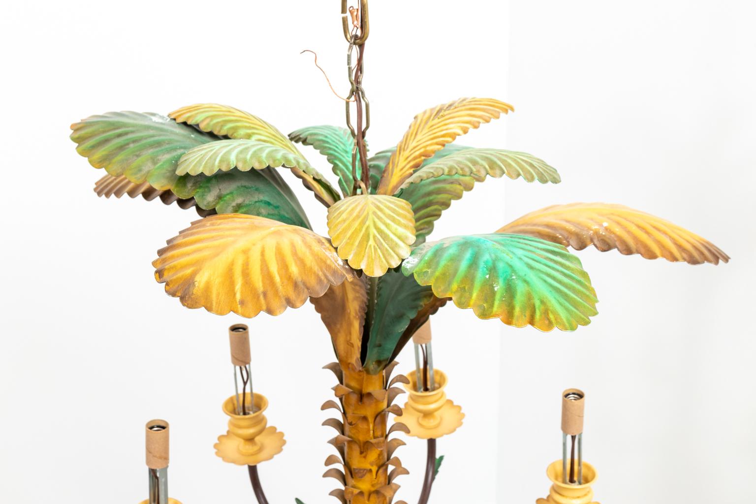 20th Century Pair of Tole Palm Tree Chandeliers For Sale