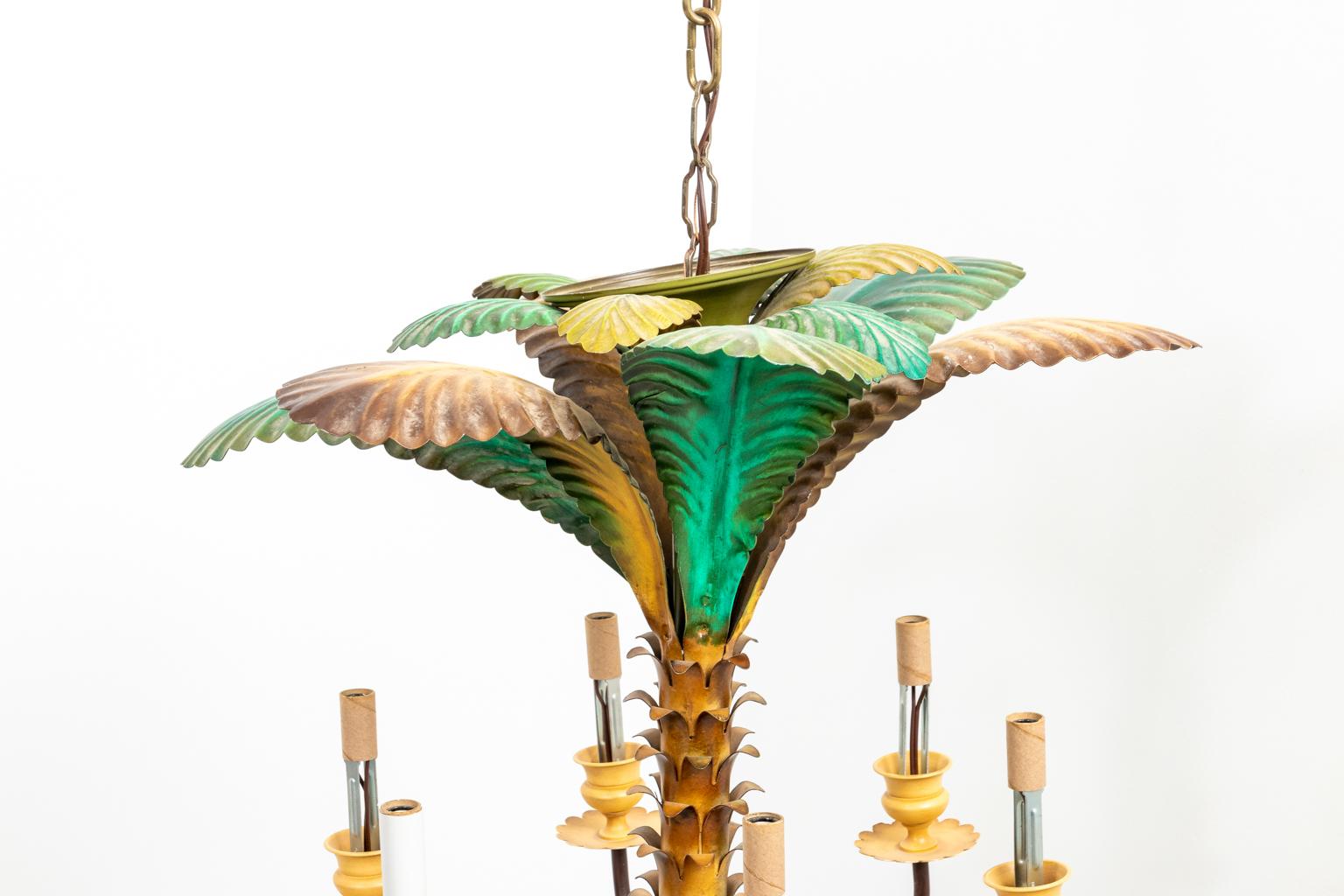 Pair of Tole Palm Tree Chandeliers For Sale 1