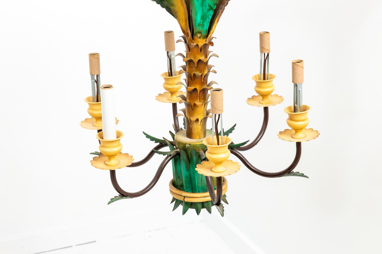 Pair of Tole Palm Tree Chandeliers For Sale 2