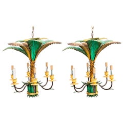 Pair of Tole Palm Tree Chandeliers