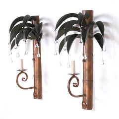 Pair of Tole Palm Tree Faux Bamboo Wall Sconces