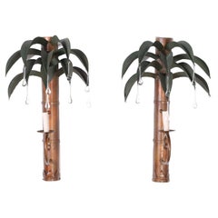 Pair of Tole Palm Tree Faux Bamboo Wall Sconces