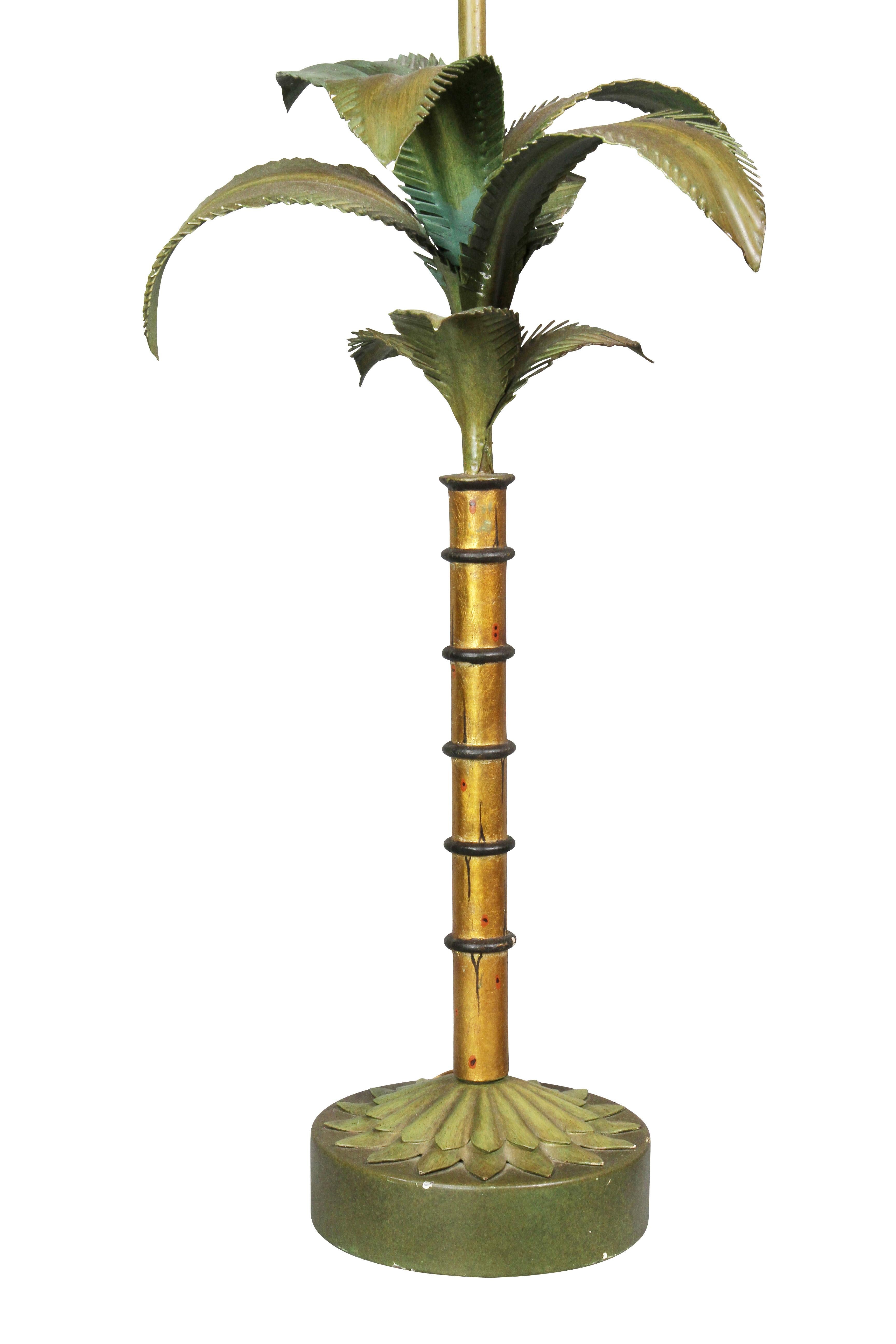 European Pair of Tole Palm Tree Table Lamps
