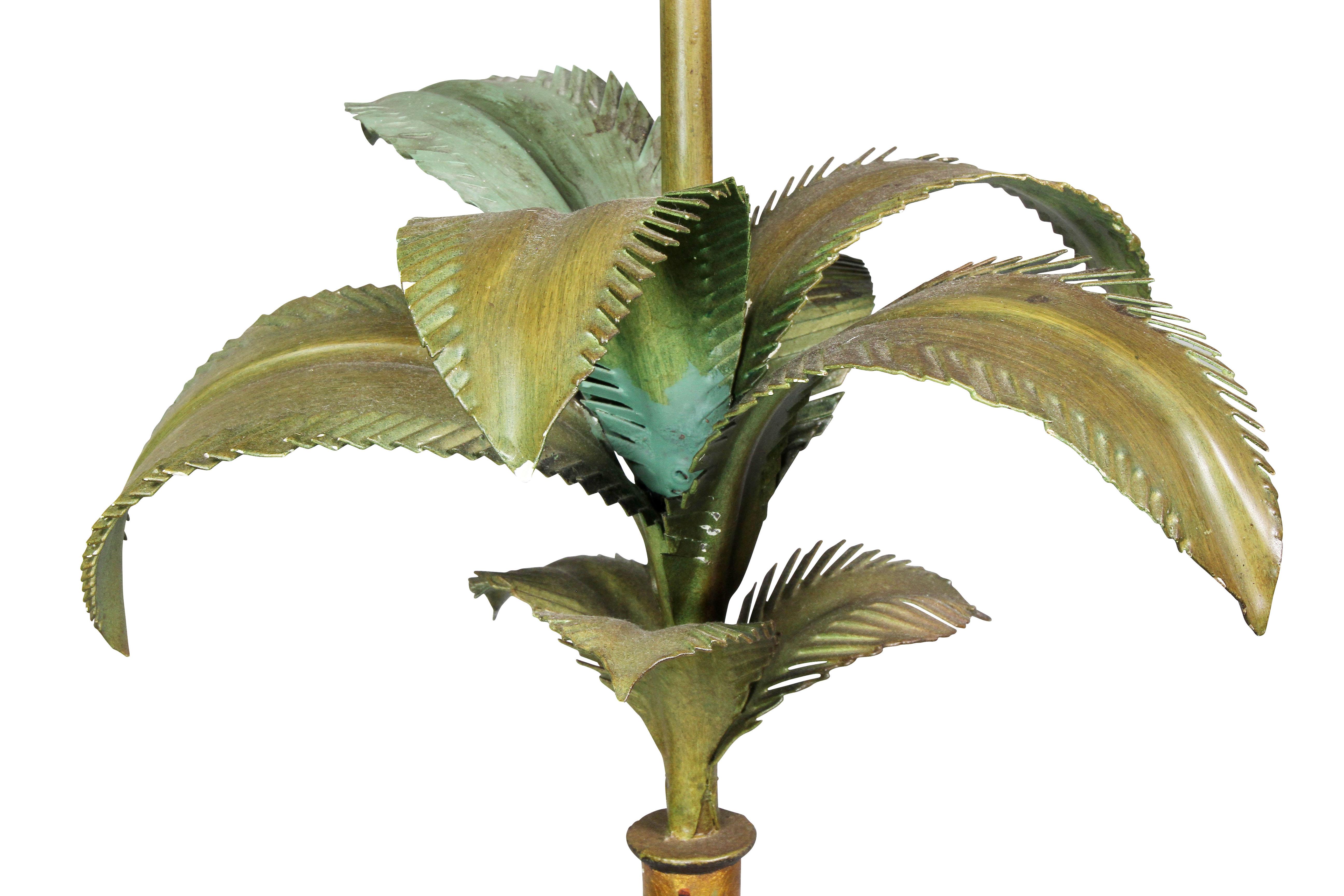 Hand-Painted Pair of Tole Palm Tree Table Lamps