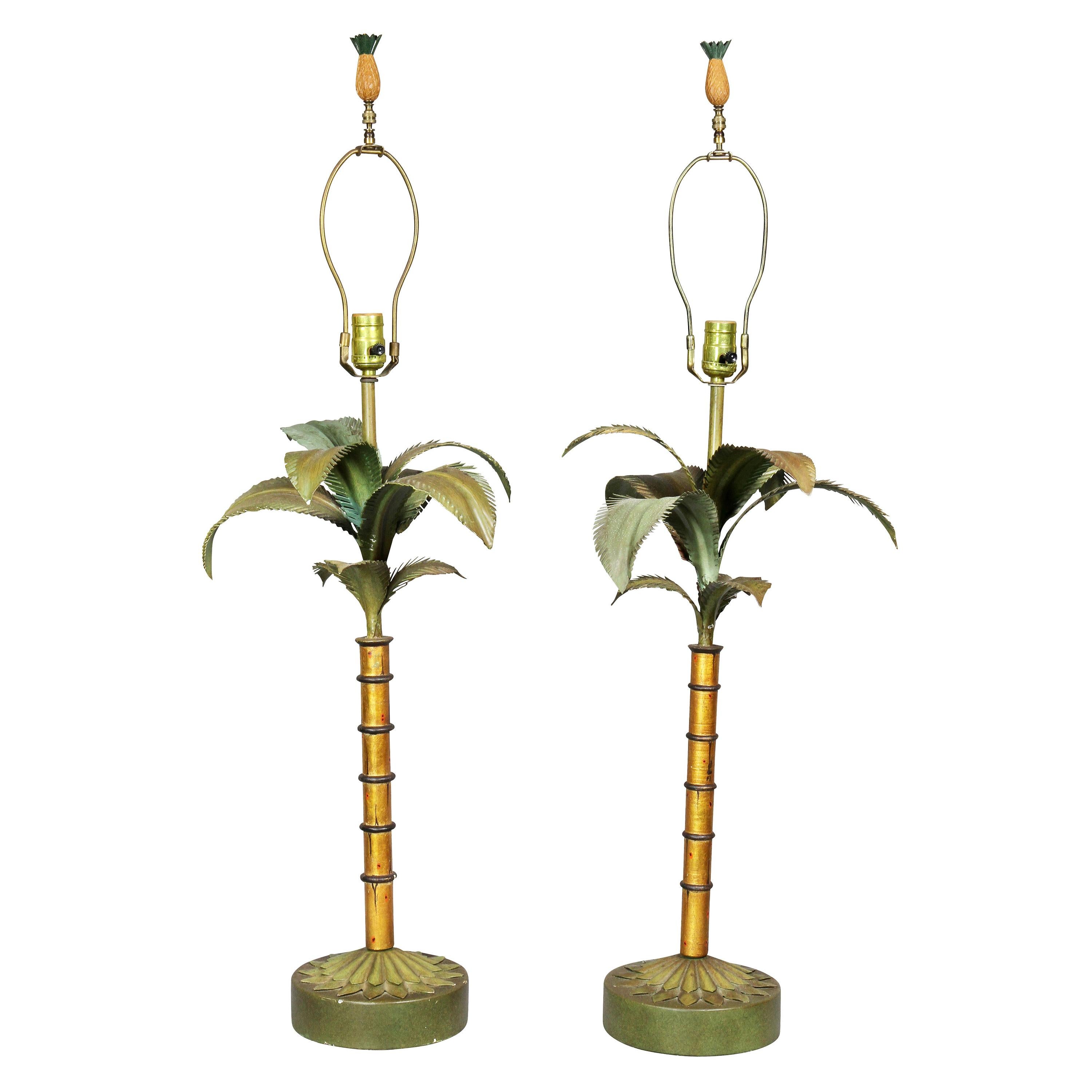 Pair of Tole Palm Tree Table Lamps
